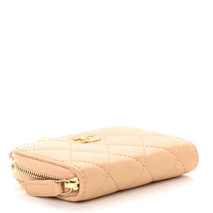 Chanel Lambskin Quilted CC Pearl Crush Zip Card Holder On Chain Beige 4 of 10