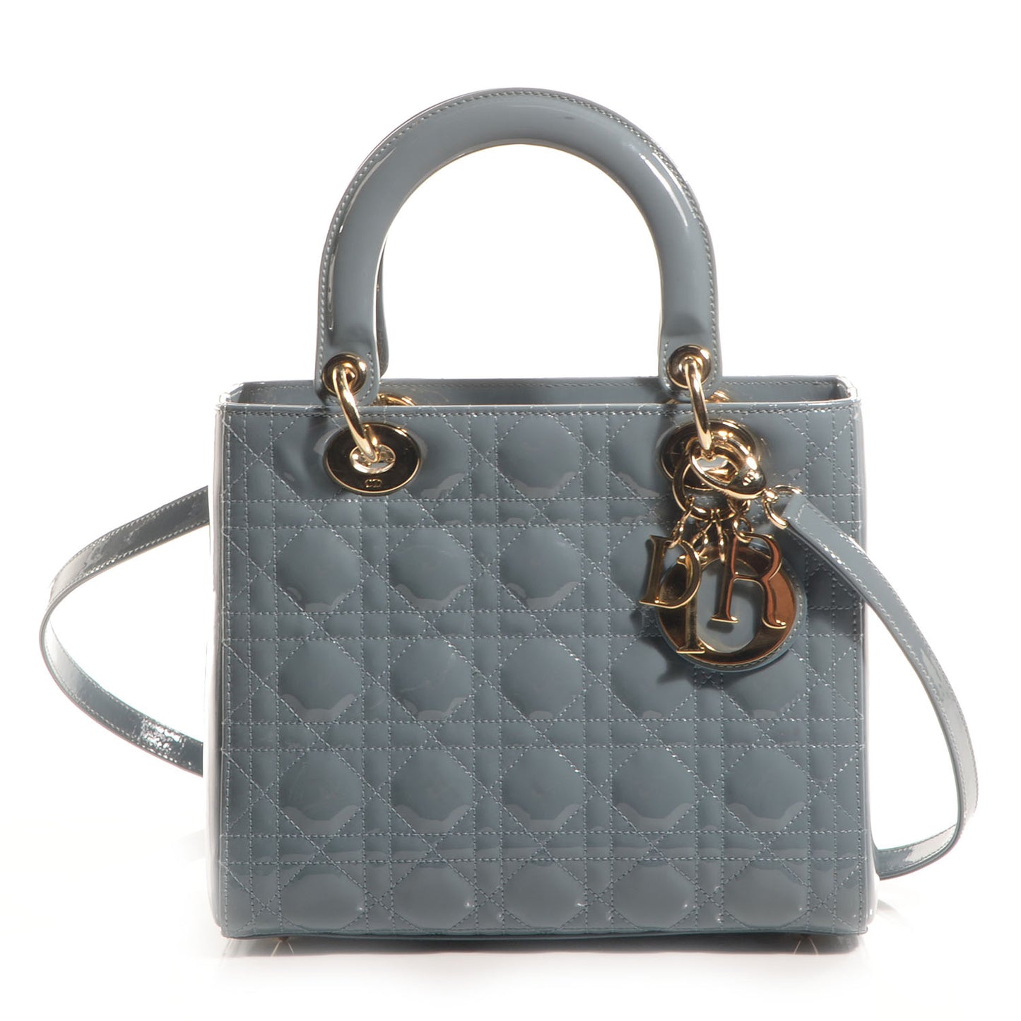 Patent Cannage Medium Lady Dior Blue