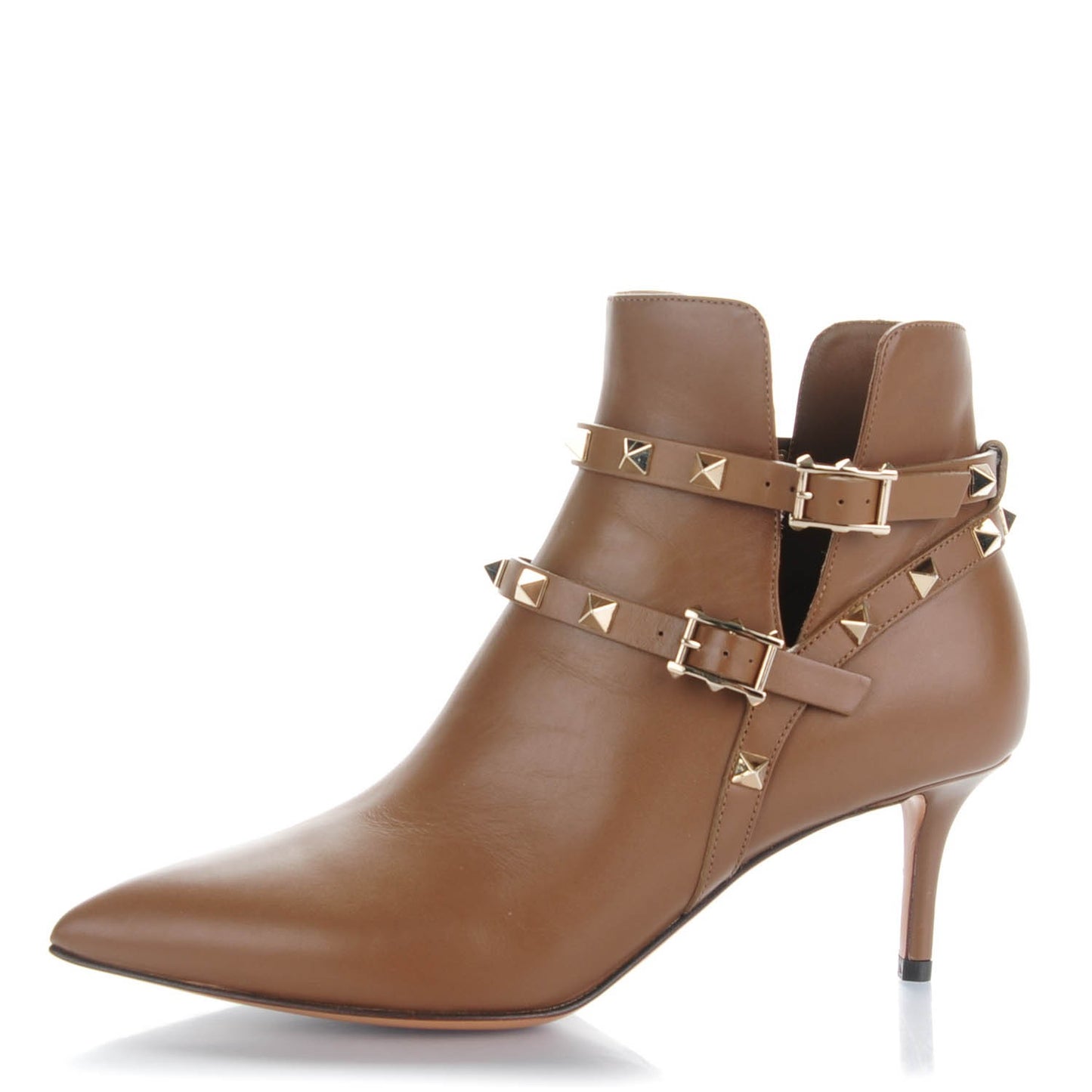 Calfskin Rockstud Double Buckle 65mm Ankle Boots 36.5 Nocciola
