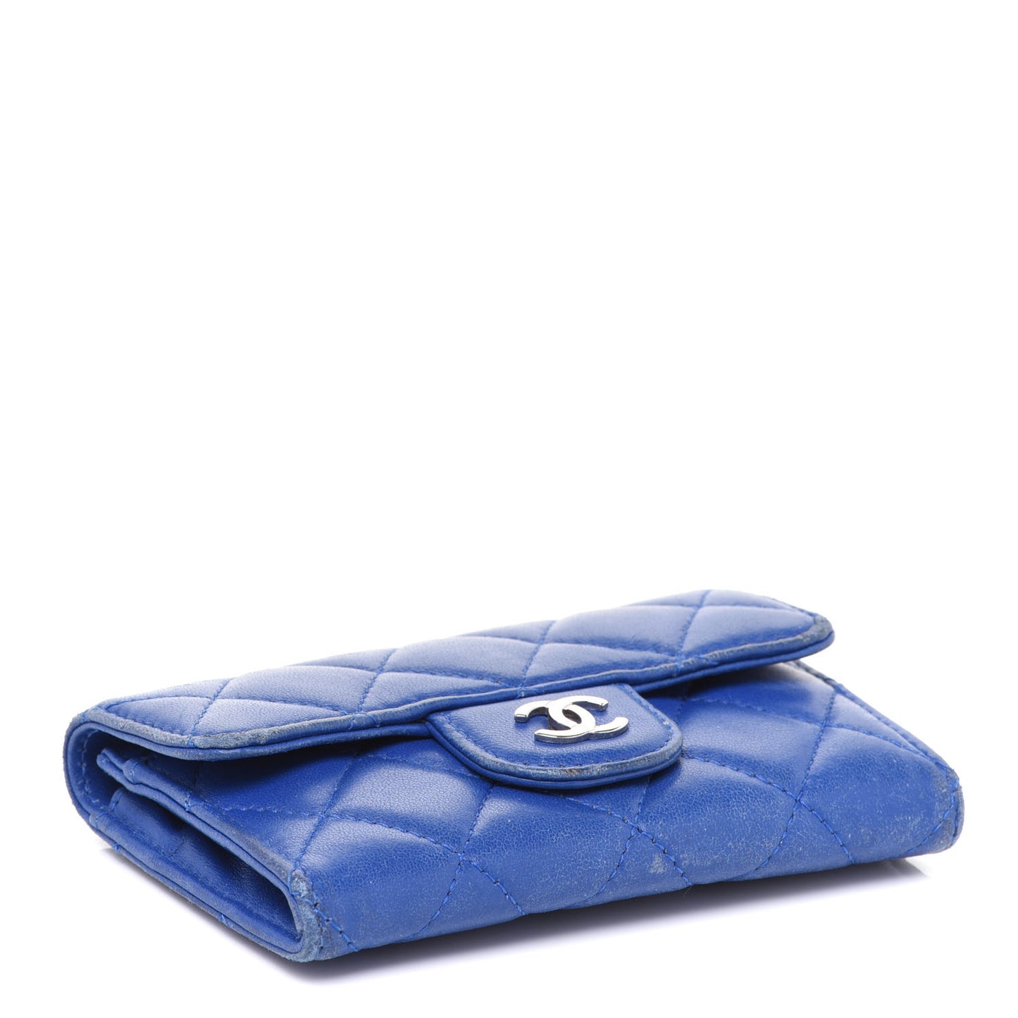 Lambskin Quilted Flap Card Holder Royal Blue