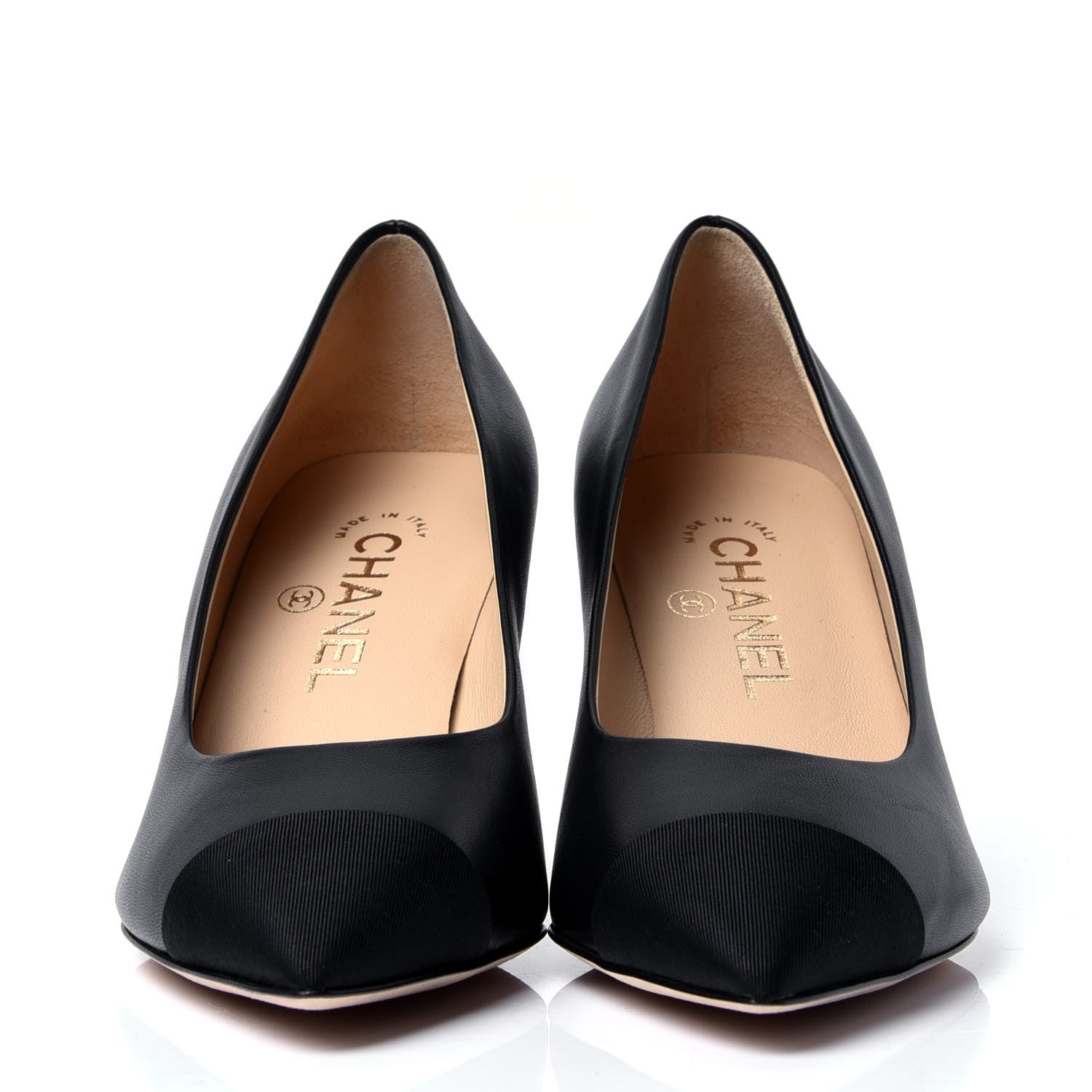 Chanel Goatskin Grosgrain Cap Toe CC Pumps 36.5 Black 4 of 7