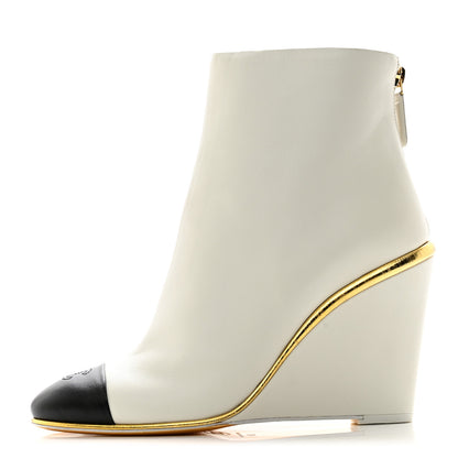 Chanel Lambskin Cap Toe Open Wedge 39 White Black 1 of 11
