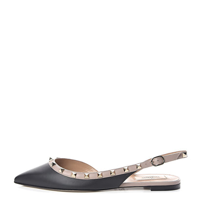 Valentino Garavani Nappa Rockstud Slingback Flats 37.5 Black Poudre 1 of 9