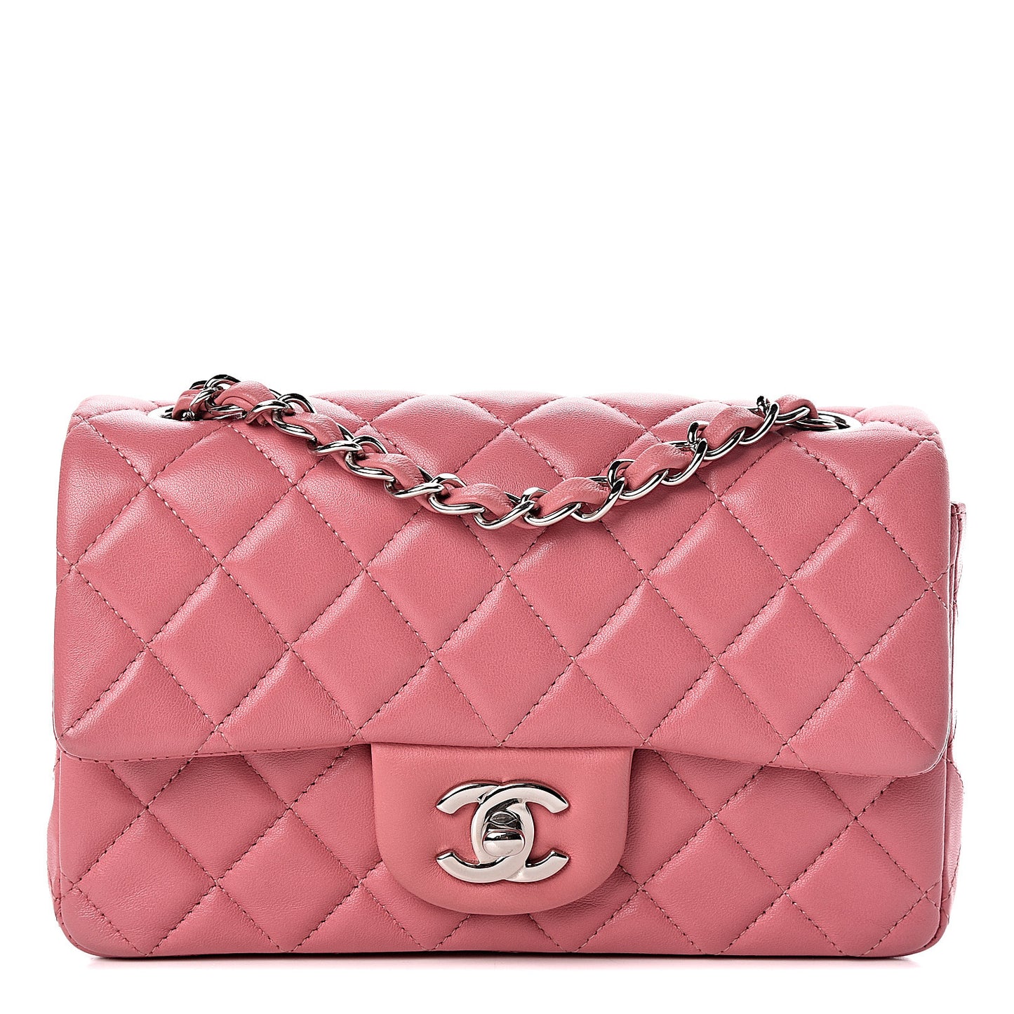Lambskin Quilted Mini Rectangular Flap Pink