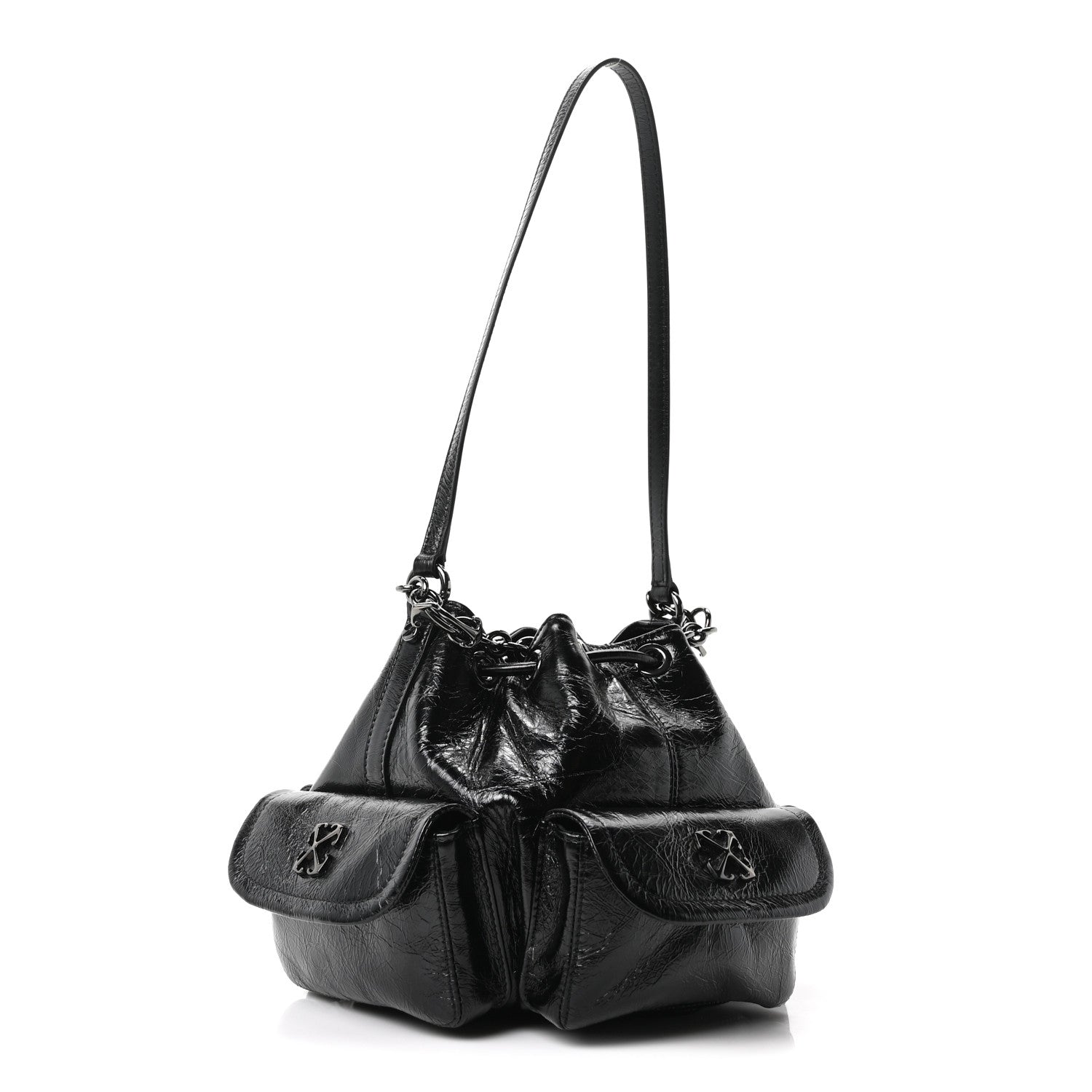 Off-White Calfskin Dumbo B Chain Pocket Bucket Bag Black 3 of 9