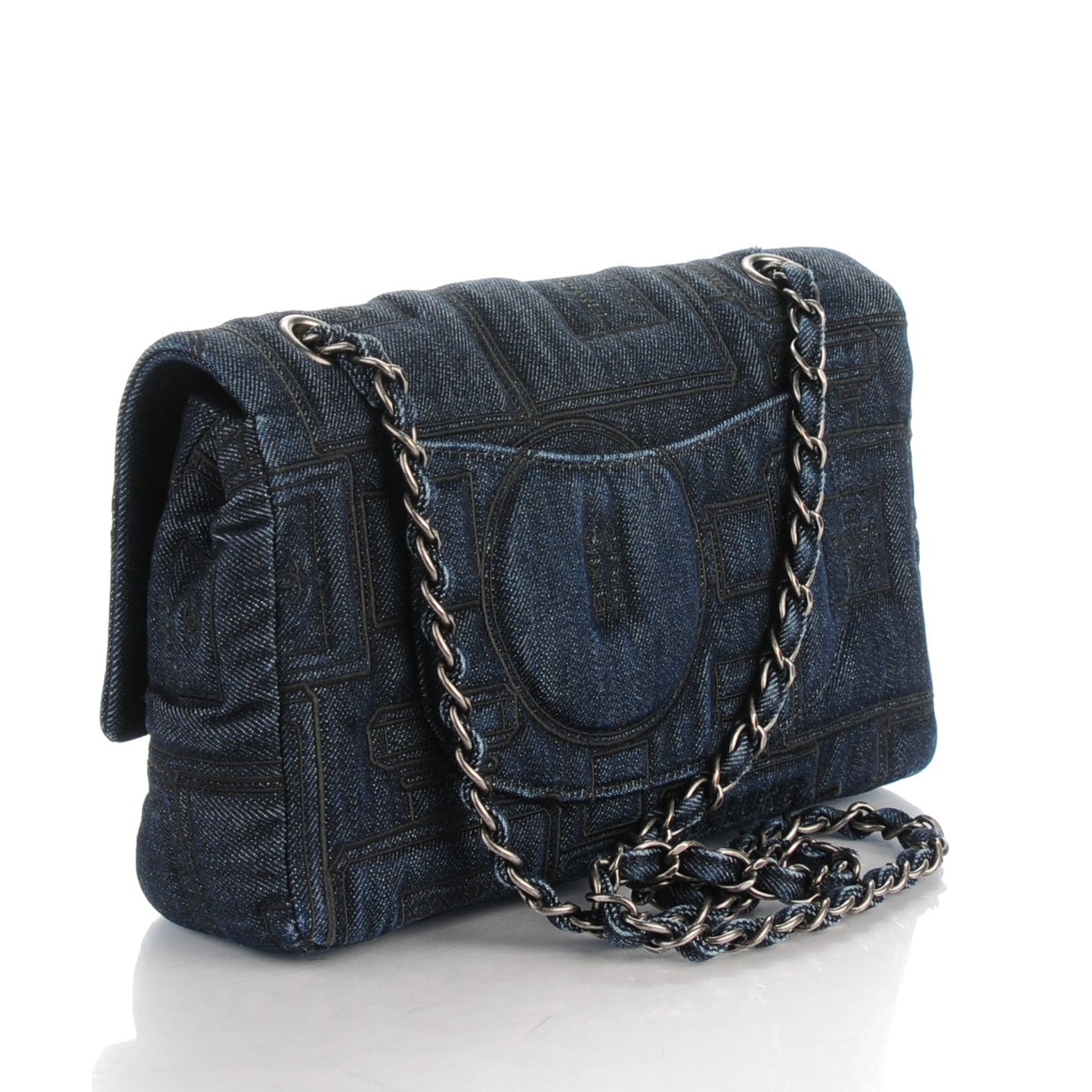 Denim Embroidered Jumbo Perfume Bottle Flap Blue