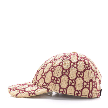 Gucci Raffia GG Monogram Elaphe Embroidered Aisha Baseball Hat XL Ivory Bordeaux 3 of 7