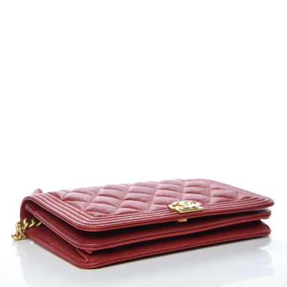Chanel Caviar Quilted Boy Wallet On Chain WOC Red 4 of 10