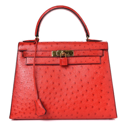 Hermes Ostrich Kelly Sellier 28 Rouge Vif 1 of 36