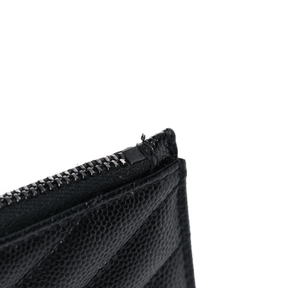 Saint Laurent Grain De Poudre Matelasse Chevron Monogram Fragments Zippered Card Case Black 5 of 11