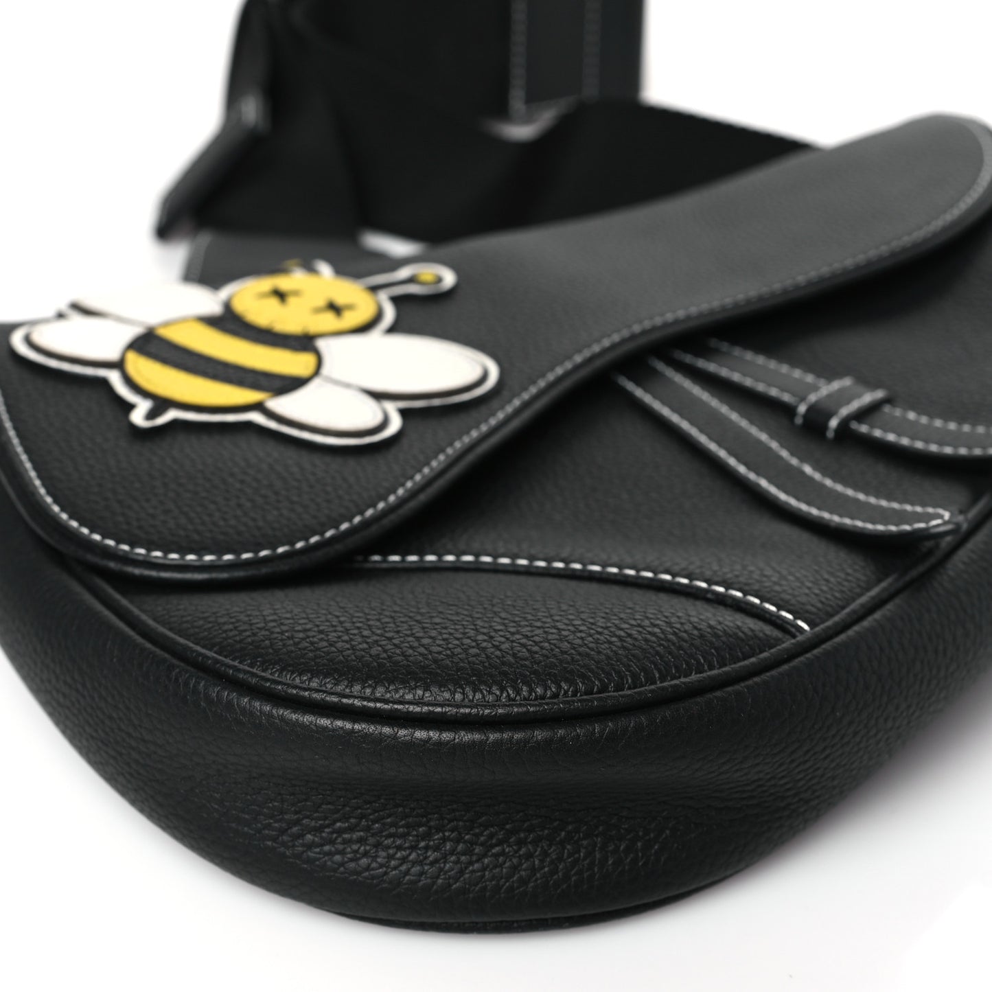 X KAWS Grained Calfskin Bee Saddle Bag Black