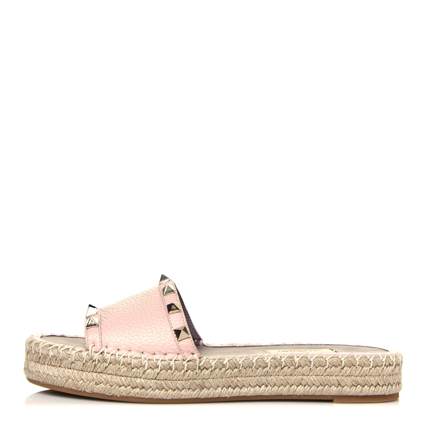 Grained Calfskin Rockstud Espadrille Flat Slide Sandals 36 Rose Quartz