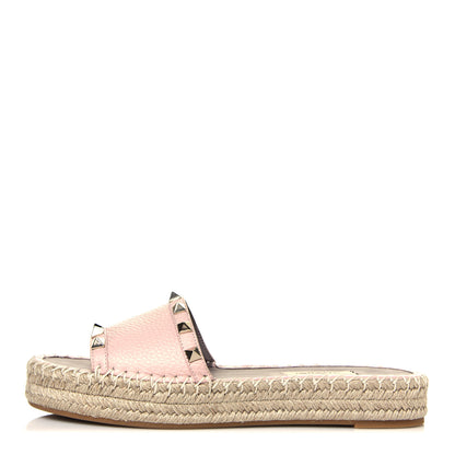 Valentino Garavani Grained Calfskin Rockstud Espadrille Flat Slide Sandals 36 Rose Quartz 1 of 6