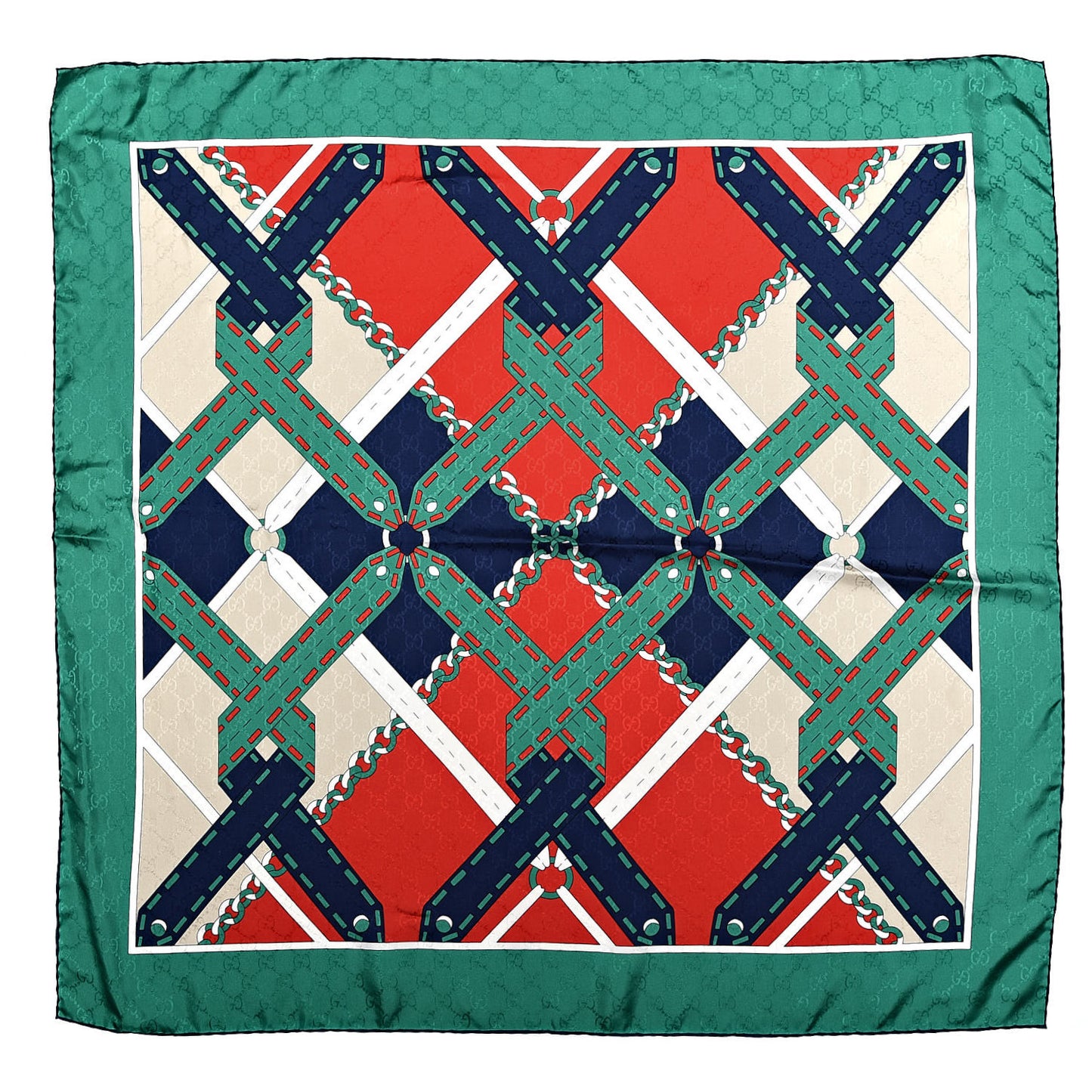 Silk Chain Argyle Square Scarf Flame Dark Green