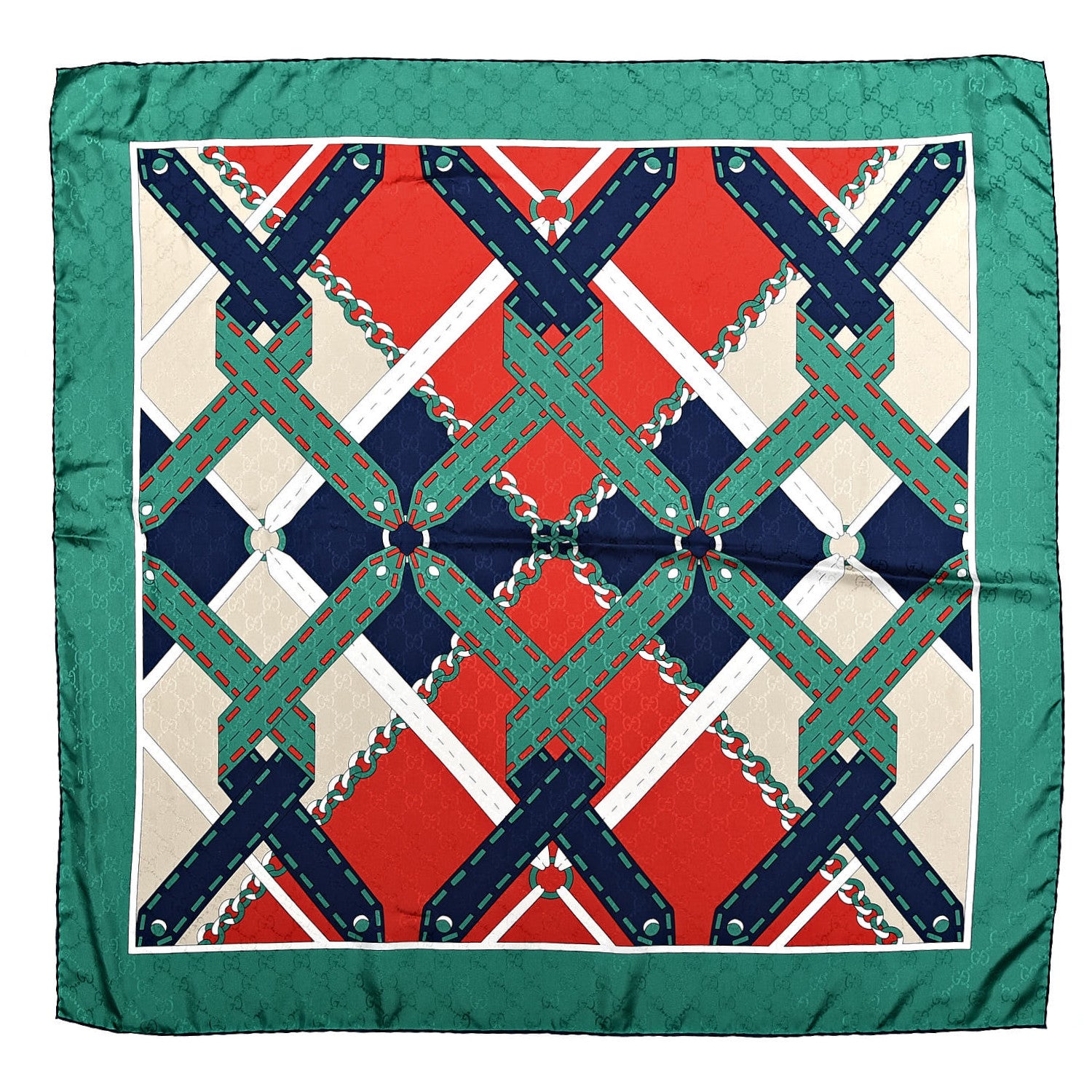 Gucci Silk Chain Argyle Square Scarf Flame Dark Green 1 of 4
