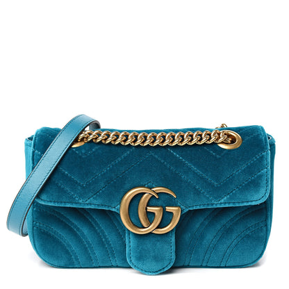 Gucci Velvet Matelasse Mini GG Marmont Shoulder Bag Pavone Cyan 1 of 9