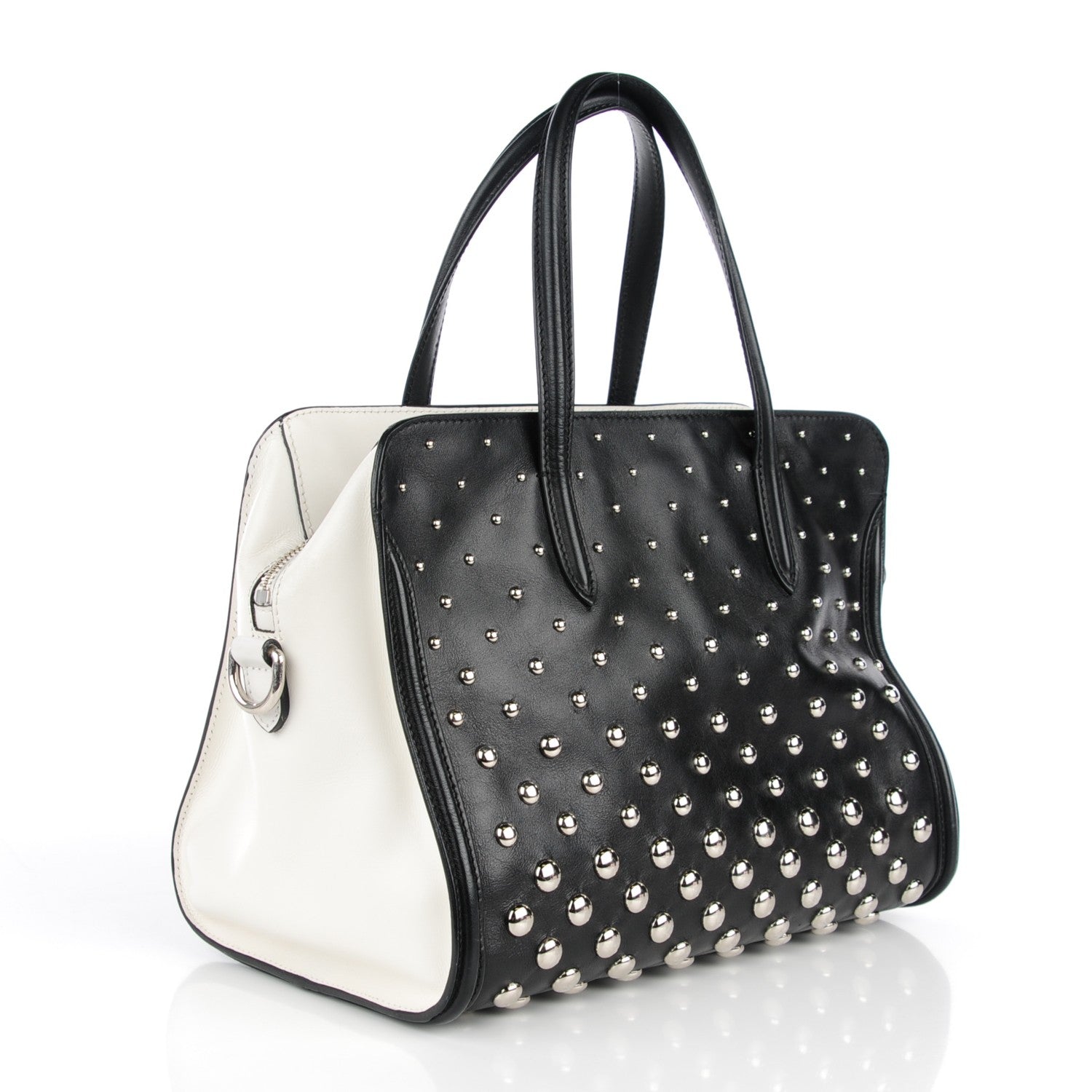 Alexander McQueen Calfskin Studded Small Padlock Tote Black White 3 of 8