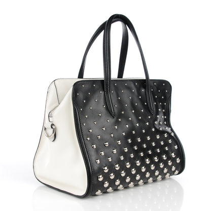 Alexander McQueen Calfskin Studded Small Padlock Tote Black White 3 of 8