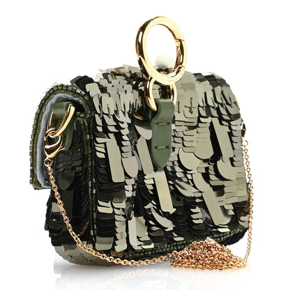 Fendi Sequin Paillettes Shiny Nappa Sex and the City Nano Maxi Buckle Baguette Charm  Avocado 3 of 10