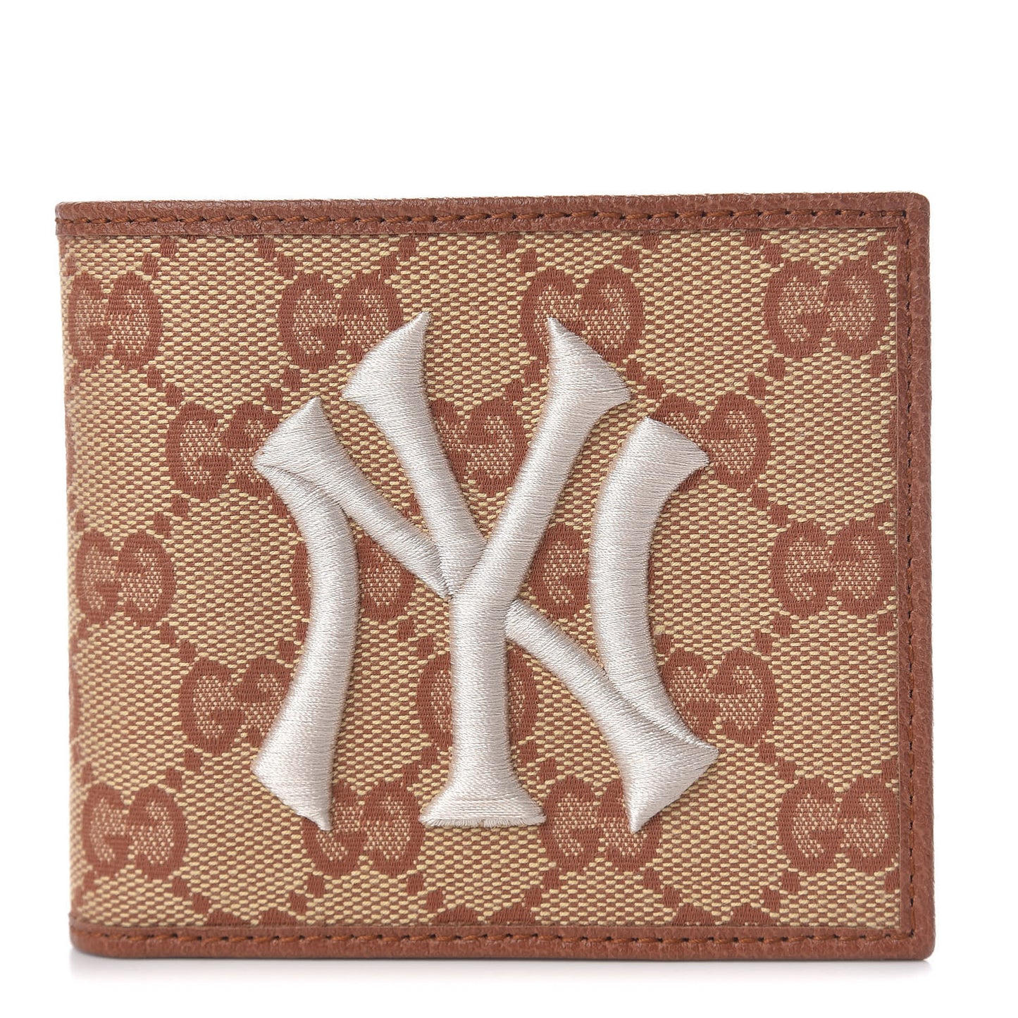 X MLB Monogram NY Yankees Bi-Fold Wallet Beige Ruggine Ivory