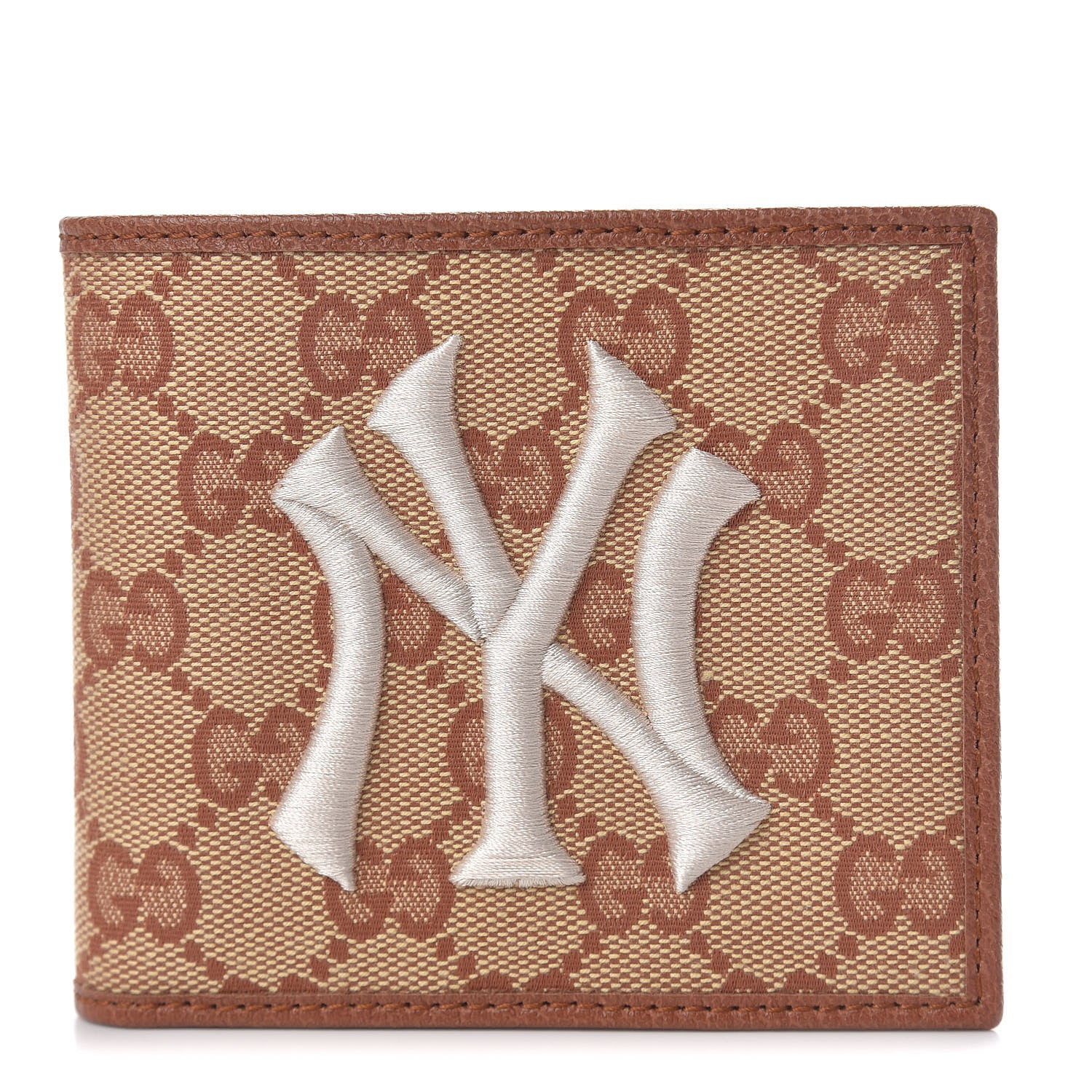Gucci X MLB Monogram NY Yankees Bi-Fold Wallet Beige Ruggine Ivory 1 of 8