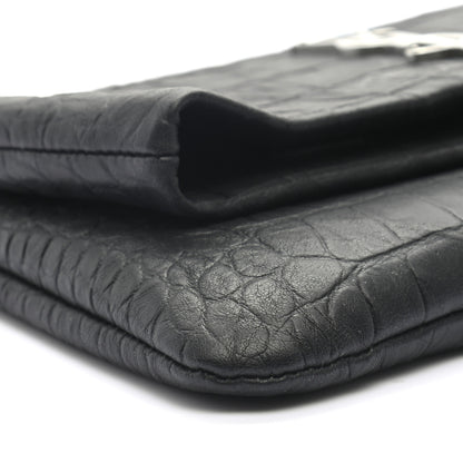 Saint Laurent Calfskin Crocodile Embossed West Hollywood Monogram Fold Over Clutch Black 7 of 8