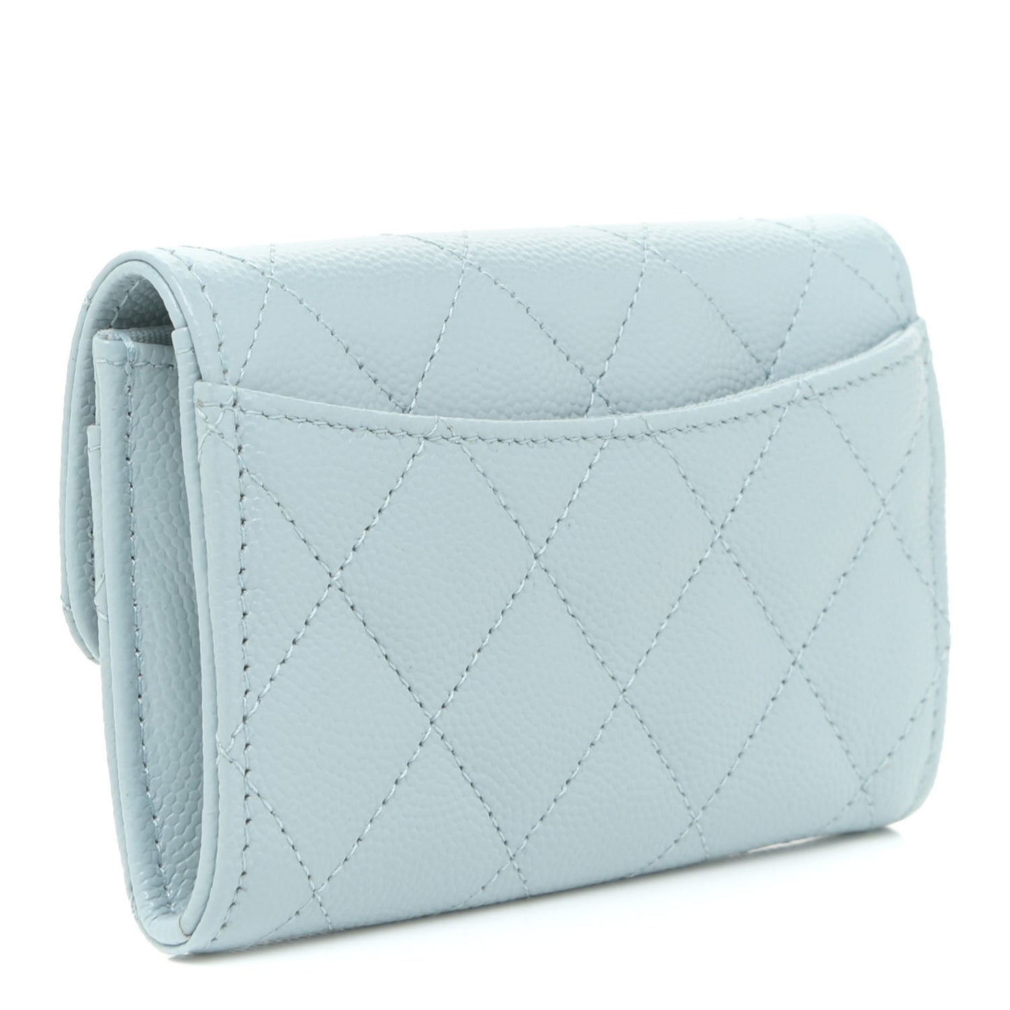 Caviar Quilted Flap Card Holder Wallet Light Blue