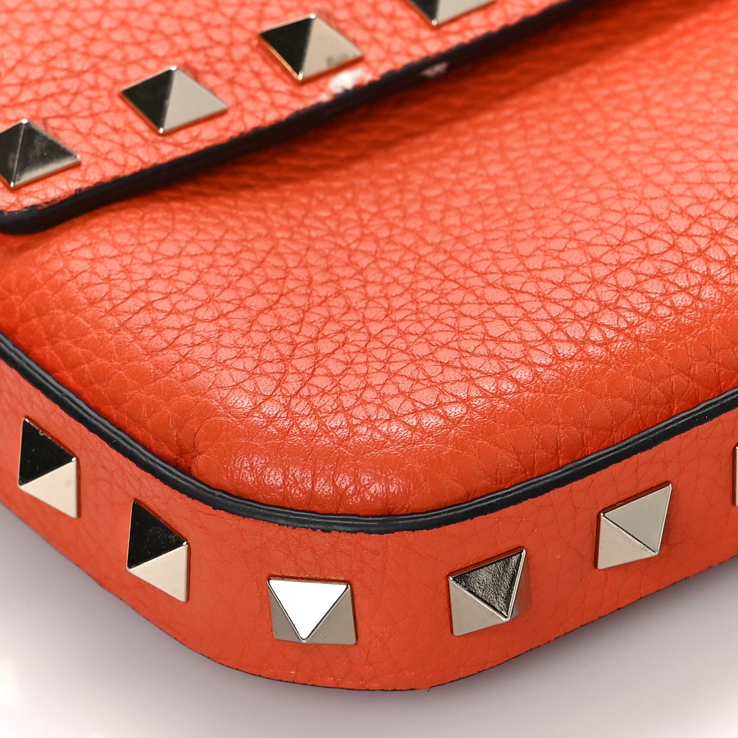 Grainy Calfskin Rockstud Crossbody Pouch Orange