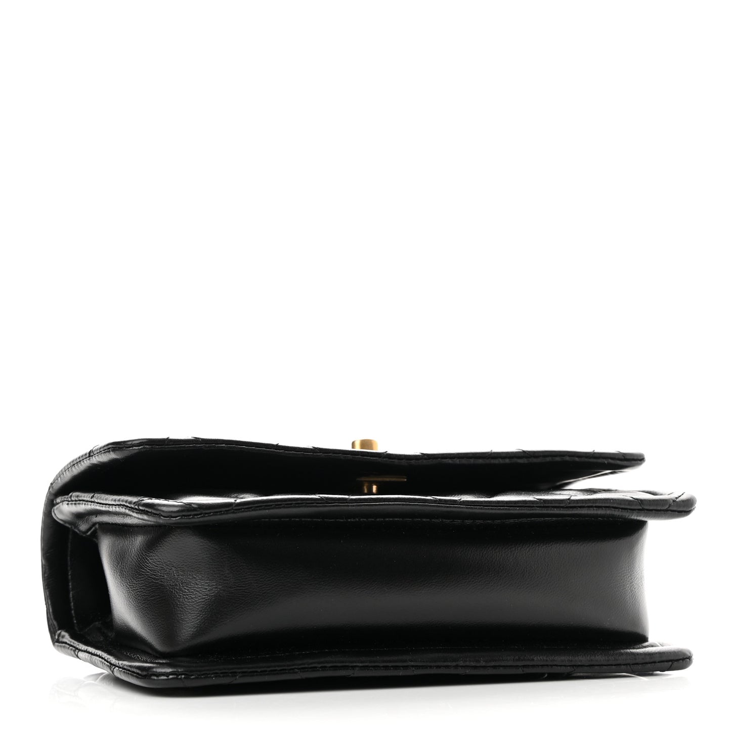Shiny Lambskin Flap Clutch With Chain Black