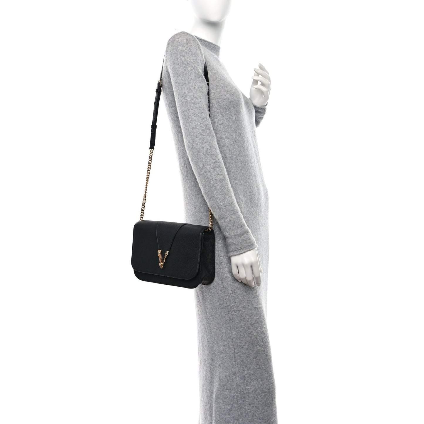 Grainy Calfskin Virtus Chain Crossbody Black