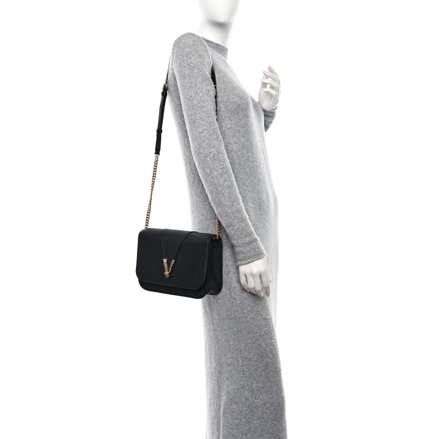 Versace Grainy Calfskin Virtus Chain Crossbody Black 2 of 8