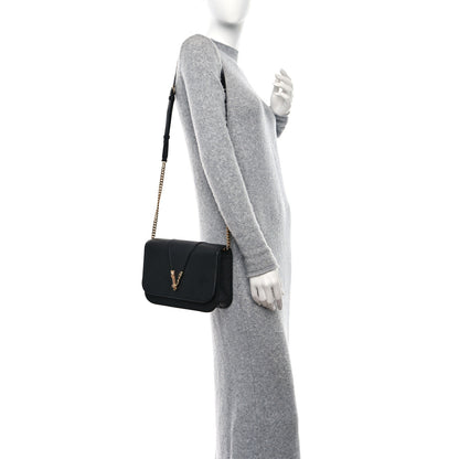 Versace Grainy Calfskin Virtus Chain Crossbody Black 2 of 8