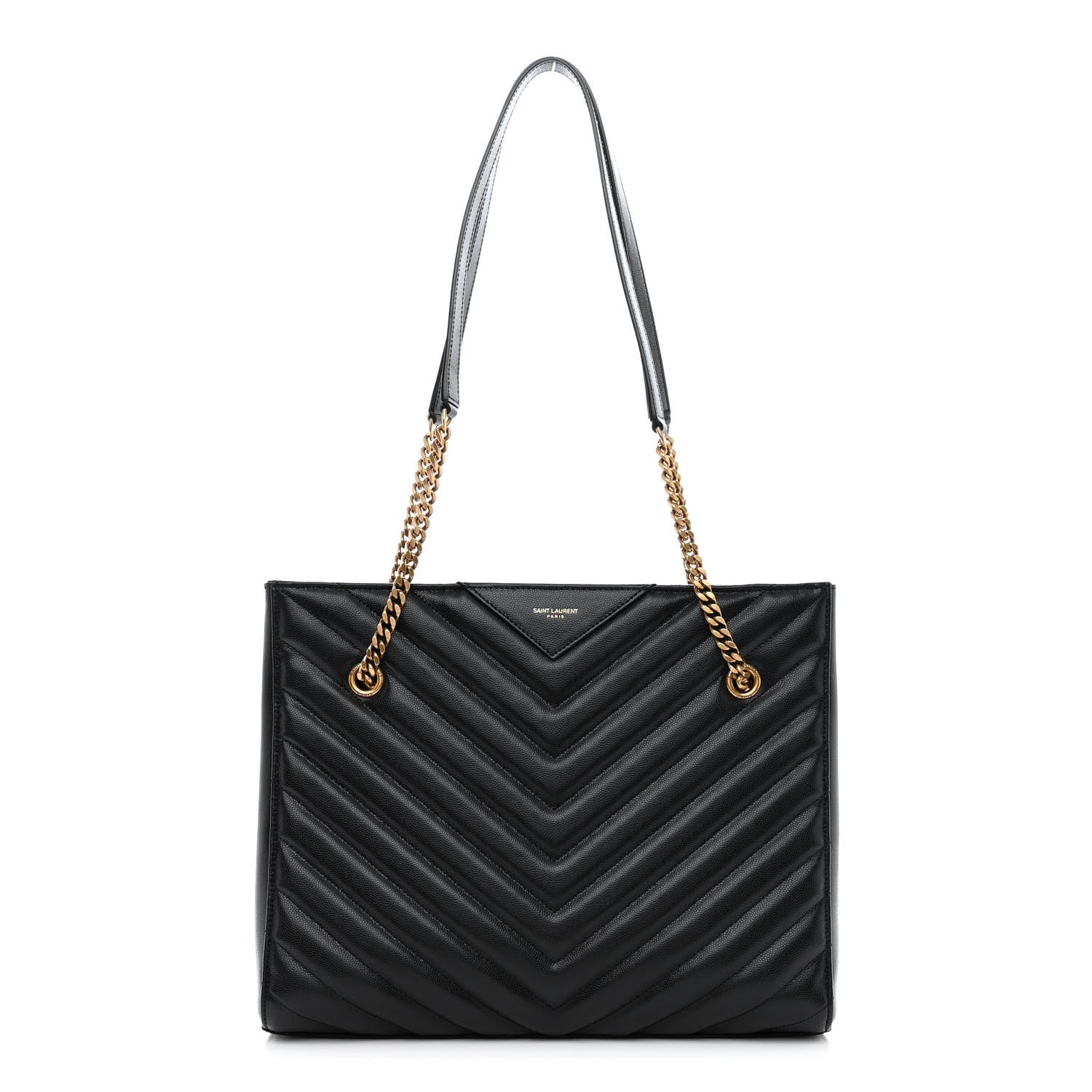 Saint Laurent Grain de Poudre Matelasse Chevron Medium Tribeca Shopping Bag Black 1 of 13