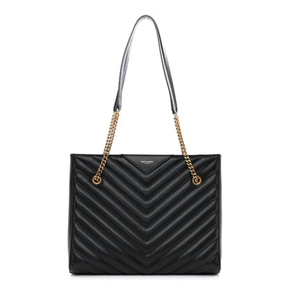 Saint Laurent Grain de Poudre Matelasse Chevron Medium Tribeca Shopping Bag Black 1 of 13