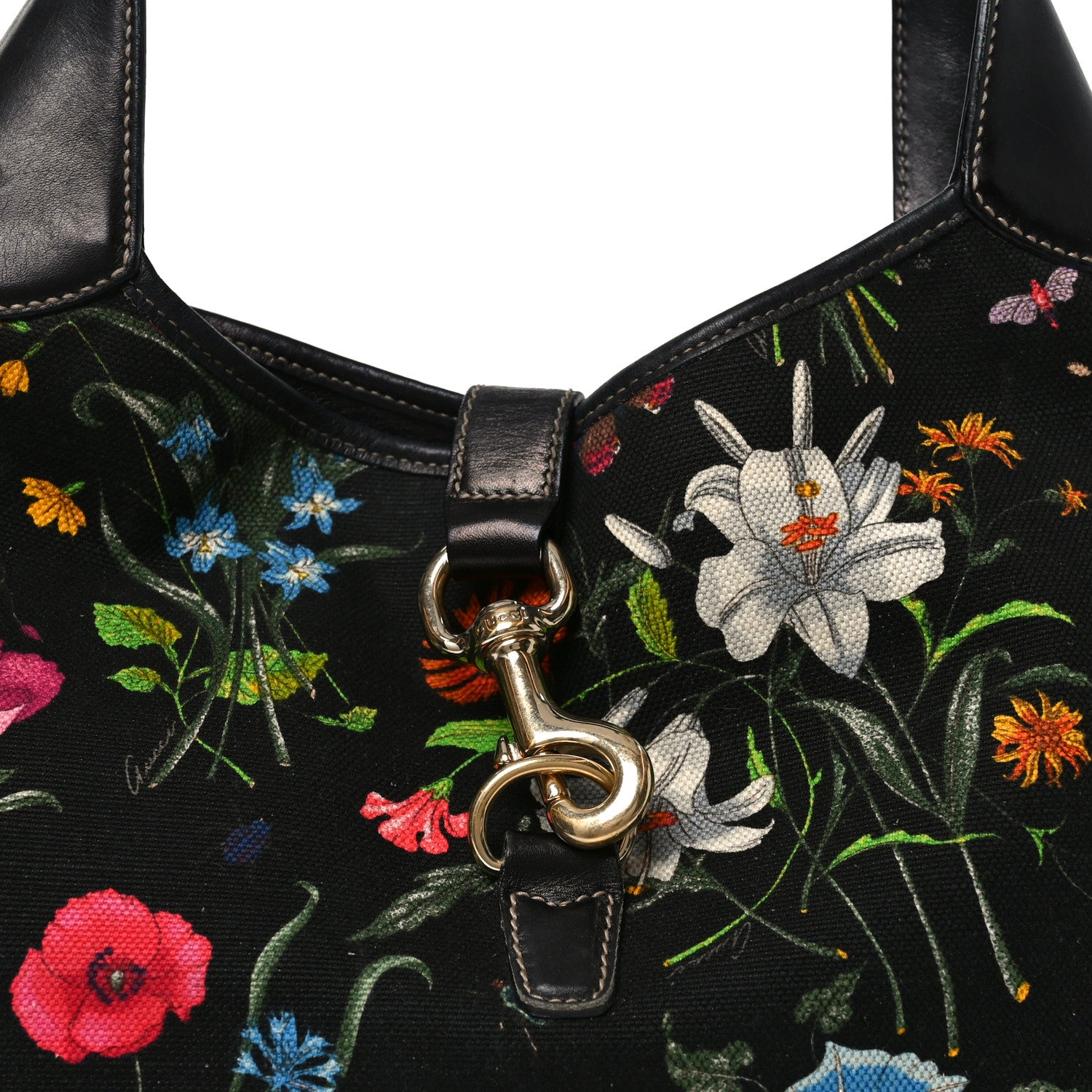 Gucci Canvas Floral Flora Medium Jackie O Bouvier Hobo Black 8 of 11