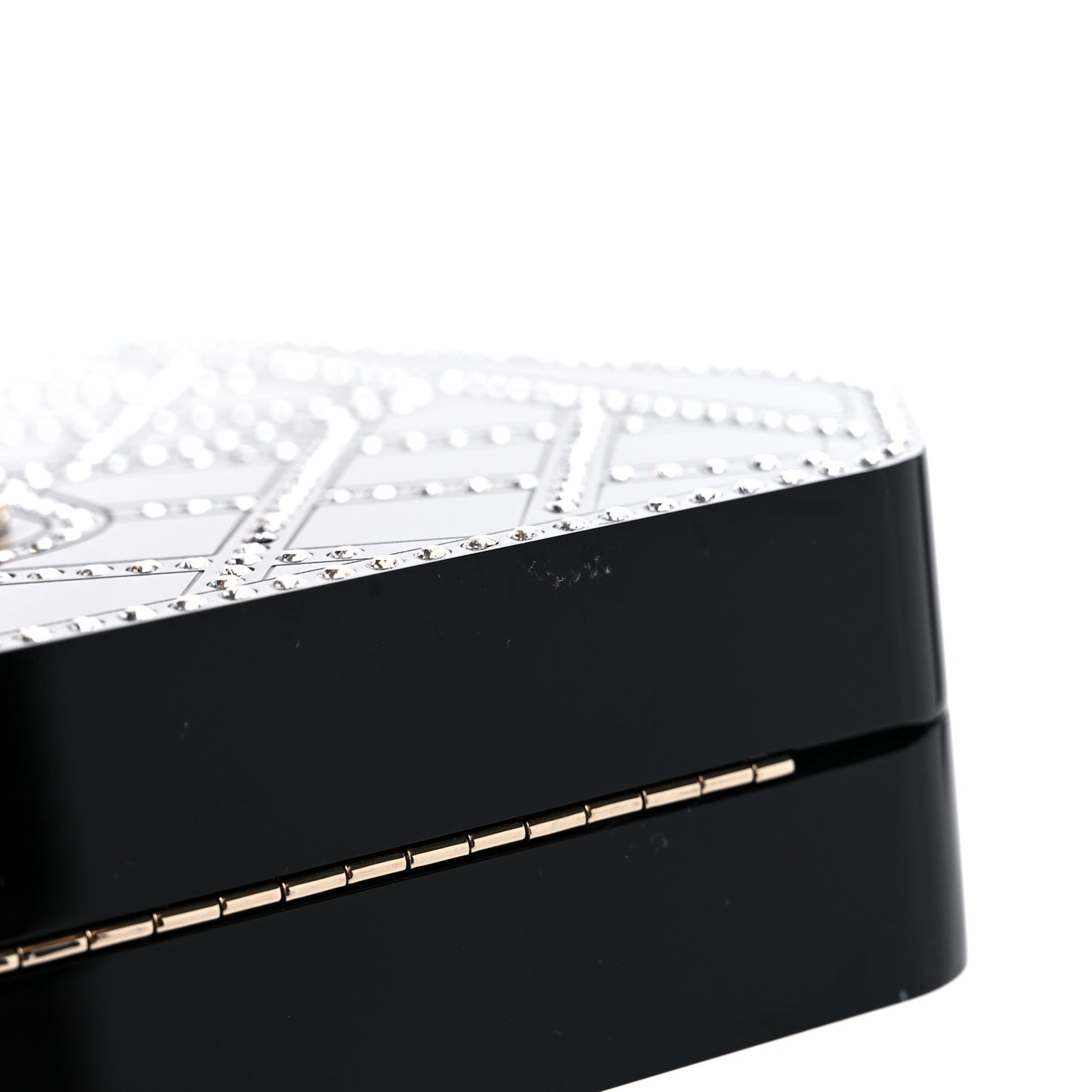 Plexiglass Crystal Quilted Minaudiere Clutch Black White