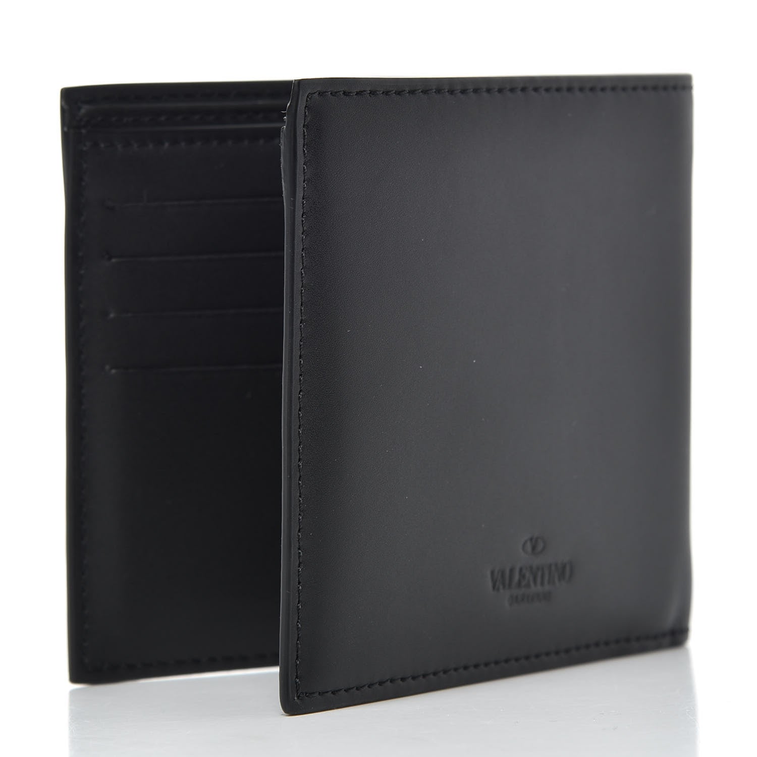 Valentino Garavani Vitello Mens VLTN Bi-Fold Wallet Black Green 3 of 6