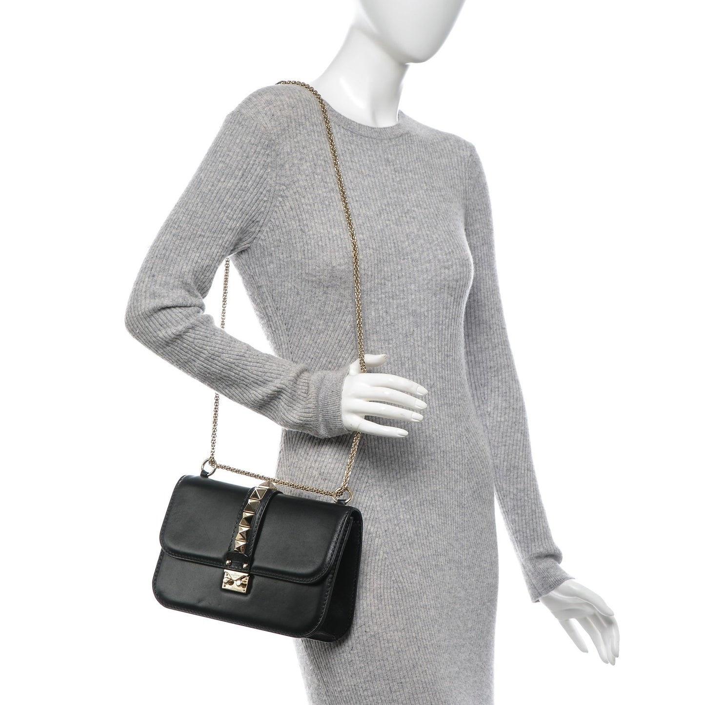 Vitello Medium Glam Lock Rockstud Flap Black