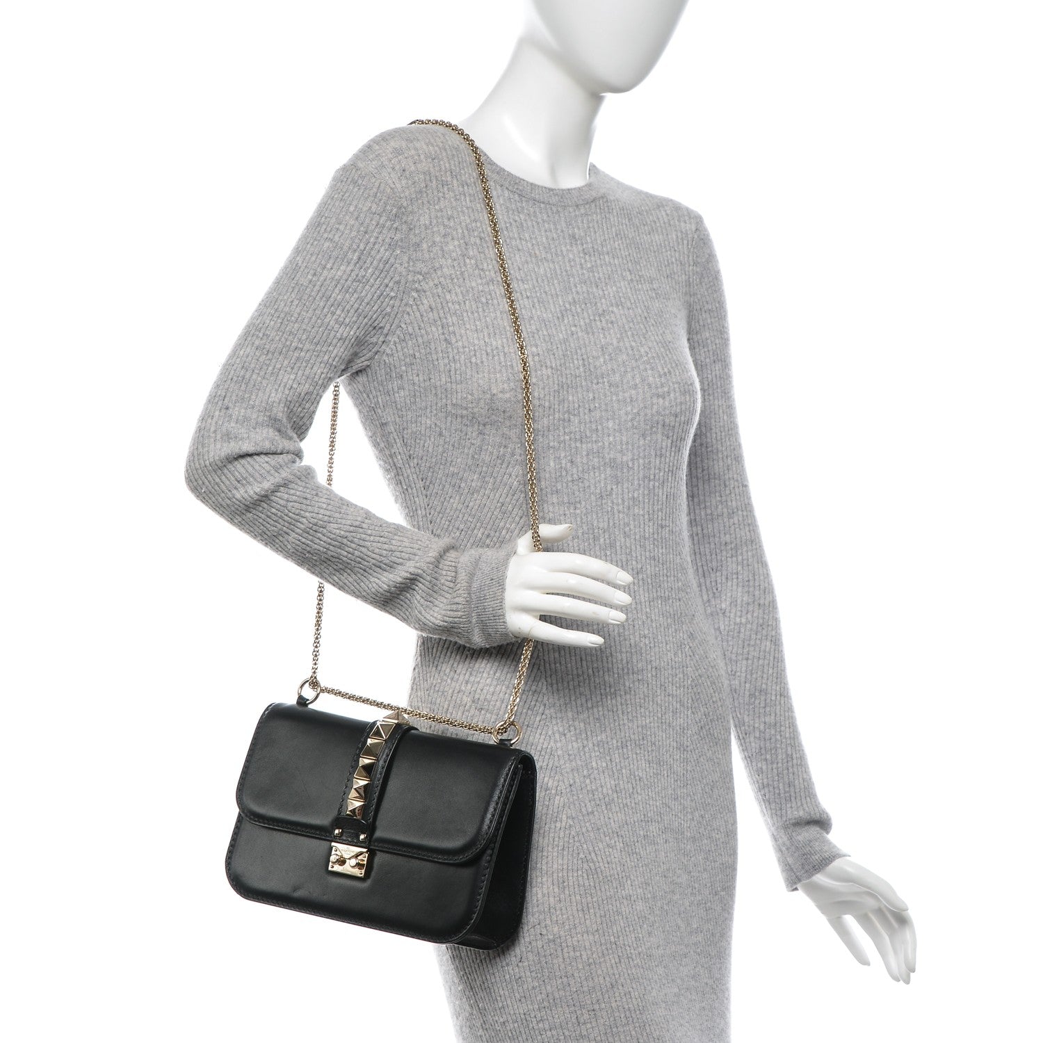 Valentino Garavani Vitello Medium Glam Lock Rockstud Flap Black 2 of 6