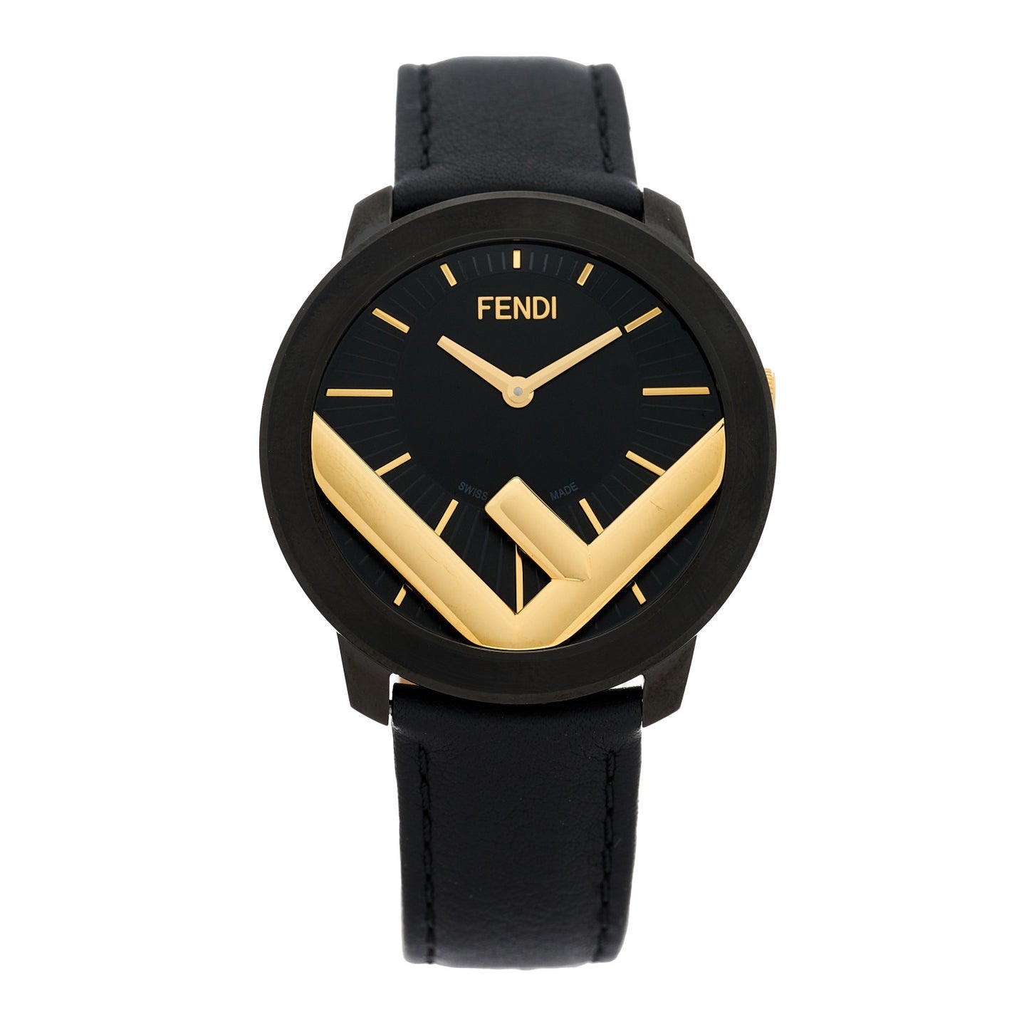 Stainless Steel Calfskin 40mm F is Fendi Run Away Quartz Watch Black
