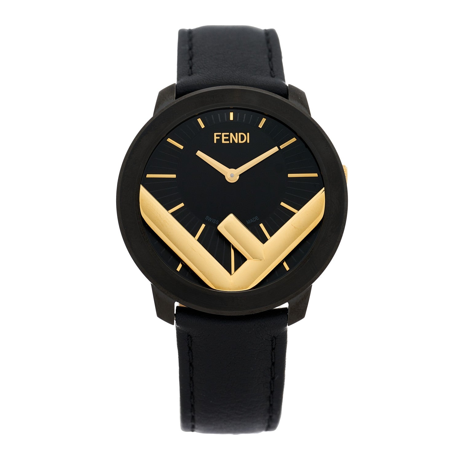 Fendi Stainless Steel Calfskin 40mm F is Fendi Run Away Quartz Watch Black 1 of 4