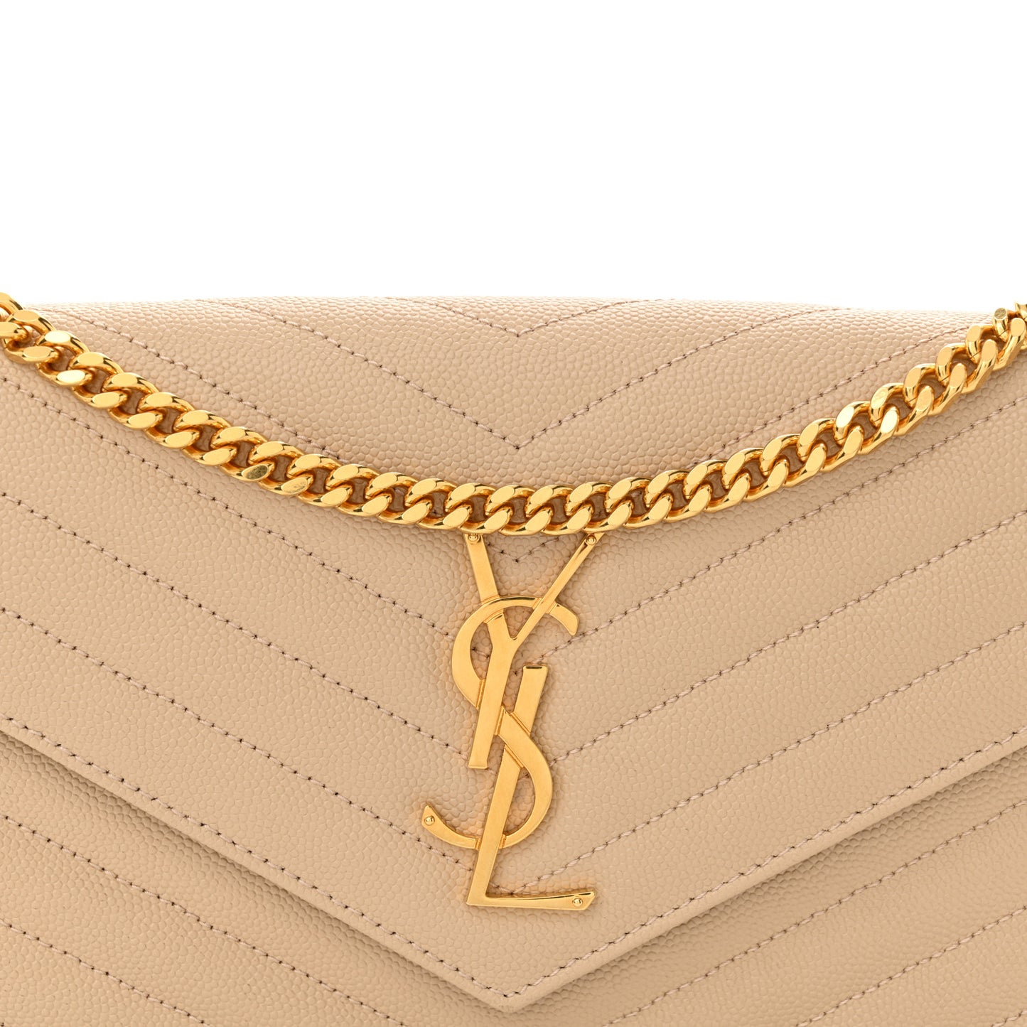 Grain De Poudre Matelasse Chevron Monogram Chain Wallet Nude Powder
