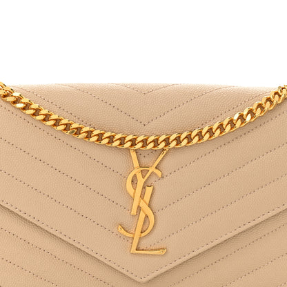 Saint Laurent Grain De Poudre Matelasse Chevron Monogram Chain Wallet Nude Powder 8 of 10