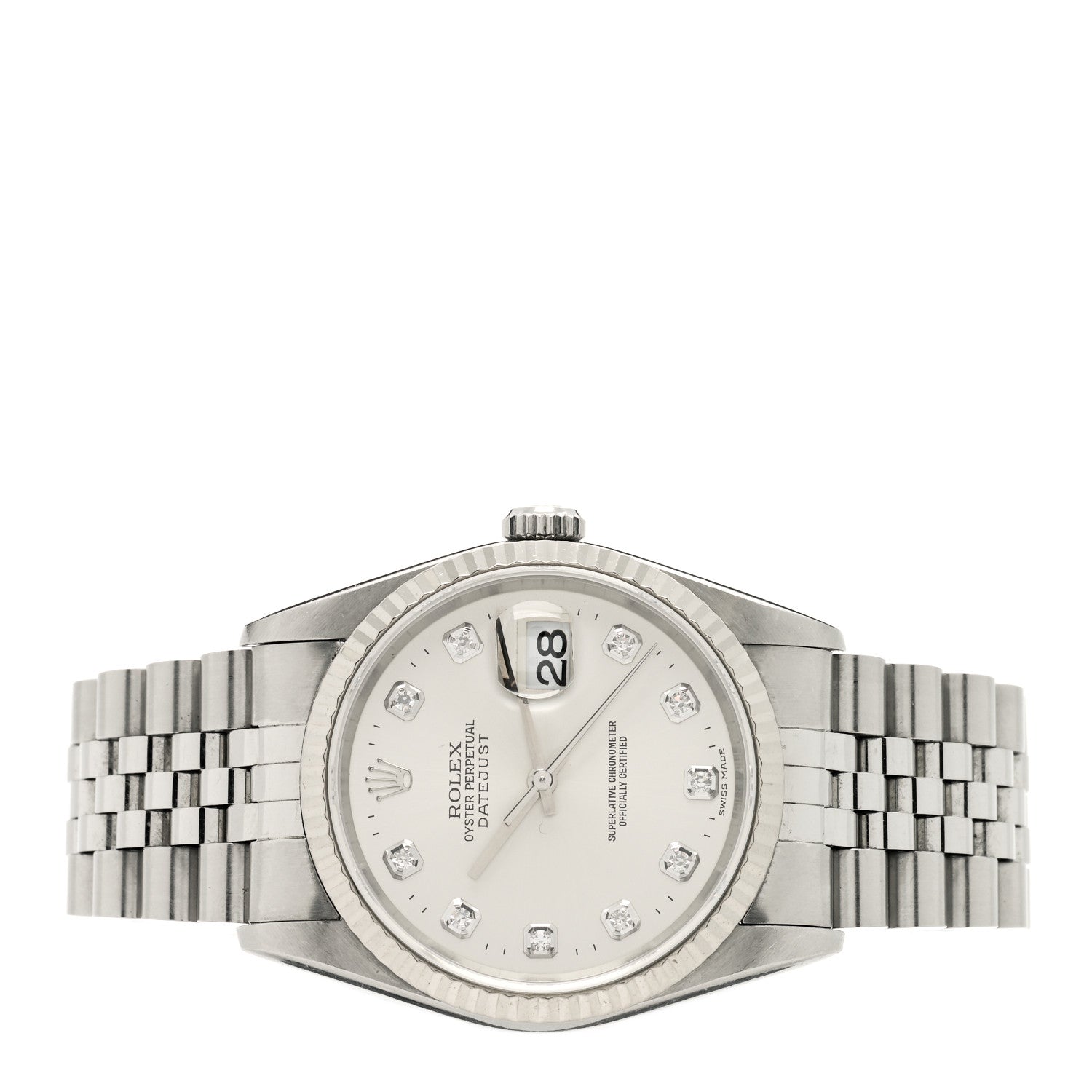 Rolex Stainless Steel 18K White Gold Diamond 36mm Oyster Perpetual Datejust Watch Silver 16234 2 of 4