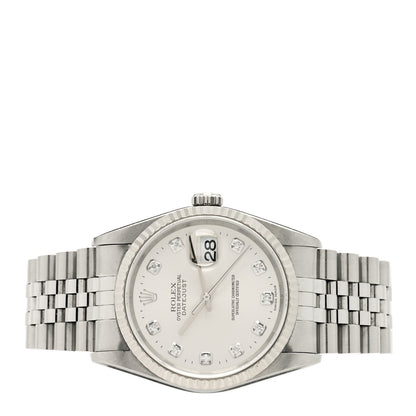 Rolex Stainless Steel 18K White Gold Diamond 36mm Oyster Perpetual Datejust Watch Silver 16234 2 of 4