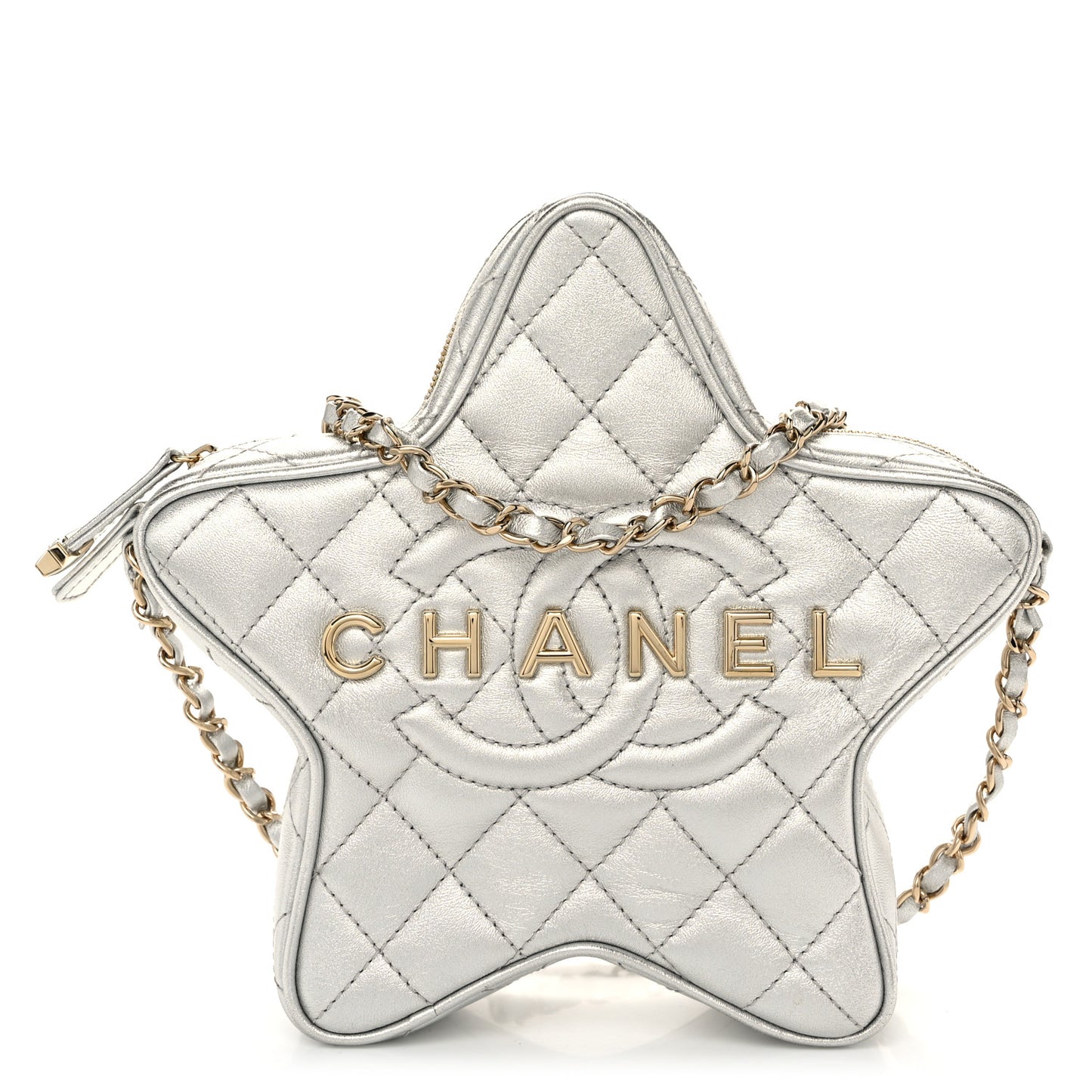 Metallic Lambskin Walk Of Fame Bag Silver