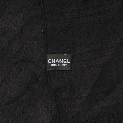 Chanel Cashmere Silk Sequins Plaid Logo Scarf Shawl Black White 6 of 7
