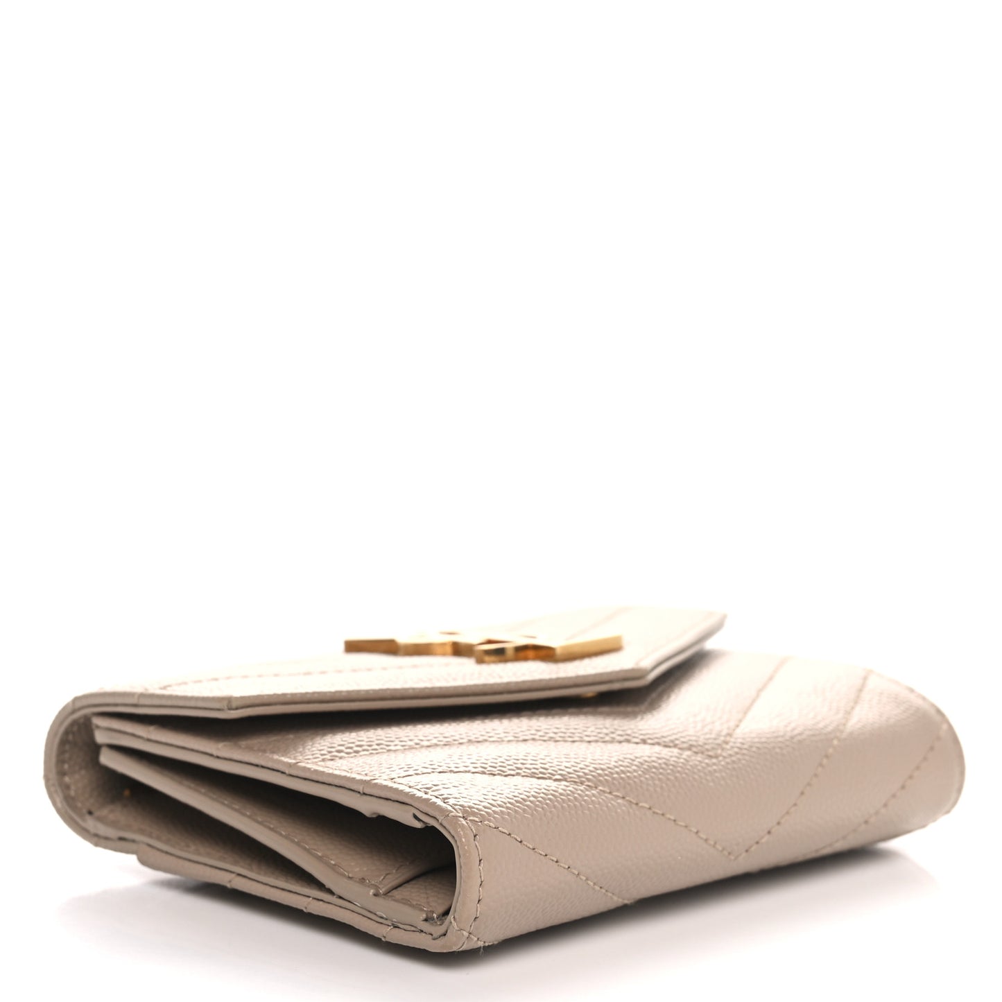 Grain De Poudre Matelasse Chevron Monogram Compact Tri Fold Wallet Dark Beige