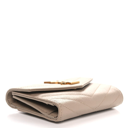 Saint Laurent Grain De Poudre Matelasse Chevron Monogram Compact Tri Fold Wallet Dark Beige 4 of 6