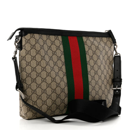 Gucci GG Supreme Monogram Calfskin Web Medium Flat Messenger Bag Beige Ebony Black 3 of 7
